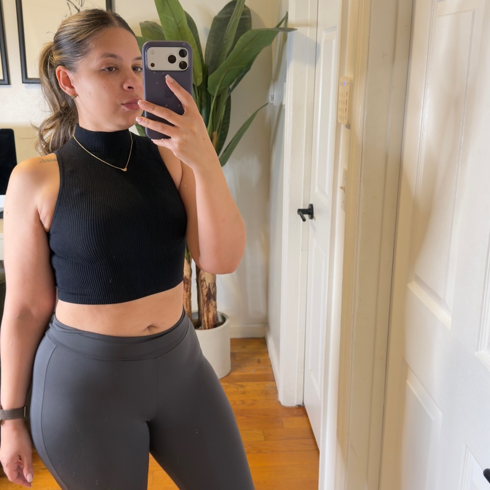 Zara Black Mock Neck Ribbed Crop Top